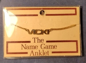 NOS Vintage The Name Game "VICKI" Anklet Gold Plated Personalized - Picture 1 of 2