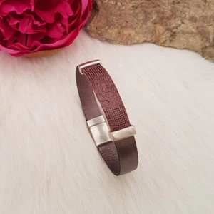 Leder Armband Viskose Einsatz Magnetverschluss peltro brombeer - Größe L - 21 cm - Bild 1 von 3