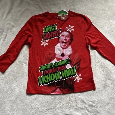 BNWT Elf Boys Age 7-8 Red Multi Christmas Long Sleeved T-Shirt  - Image 1 of 4
