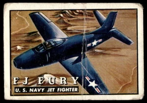 1952 Topps Wings #63 FJ Fury Jet Fighter Marina de los Estados Unidos pliegue de bajo grado - Imagen 1 de 2