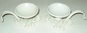 White Metal Candle Holder Pair, Shabby Chic, 3" Diameter, Ornate Base - Picture 1 of 5