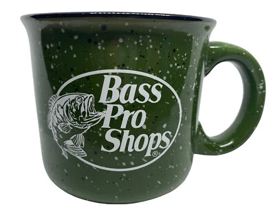 Green Speckled Ceramic Coffee Mug From Bass Pro Shop - Camping  Hunting Fishing - Image 1 of 4