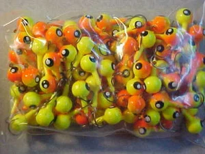 50 NEW WALLEYE JIG  FLOATING HEADS 3/8  SIZE 1 yellow orange COLORS OZ. - Picture 1 of 2