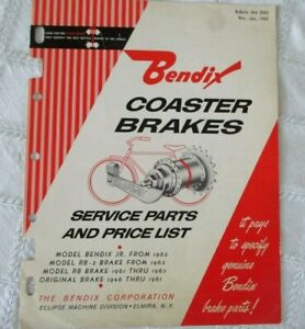VINTAGE-1965-BENDIX COASTER BRAKES-BICYCLE-SERVICE PARTS-PRICE BROCHURE-CYCLING