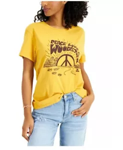 Junk Food Womens T-Shirt S Yellow Peace Love Woodstock Boho Cotton Tee NWT - Picture 1 of 8