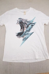 Free State Shirt Mens Large White 3D Tiger Lightning Bolt Graphic Short Sleeve - Picture 1 of 9