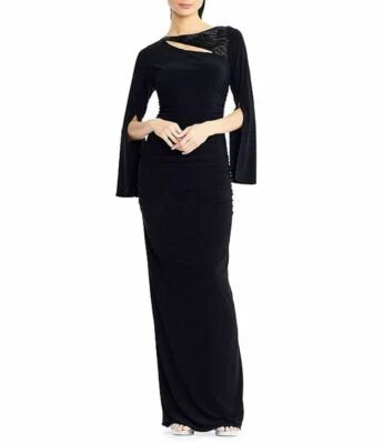 NUEVO CON ETIQUETAS Vestido Jersey Adrianna Papell Negro Cuello Recortado Estilo Años 20! $179 Foto 1 de 4