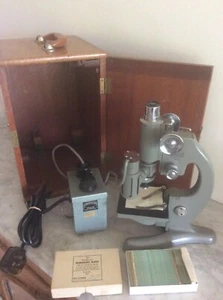 Beck London Vintage Microscope Boxed Wooden Box Model 3227 Glass Slides Working - Picture 1 of 12