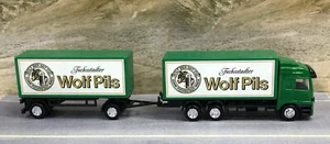 HO SCALE MERCEDES-BENZ FUCHSSTADTER WOLF PILS 10 WHEEL TRUCK with PUP TRAILER - Picture 1 of 14