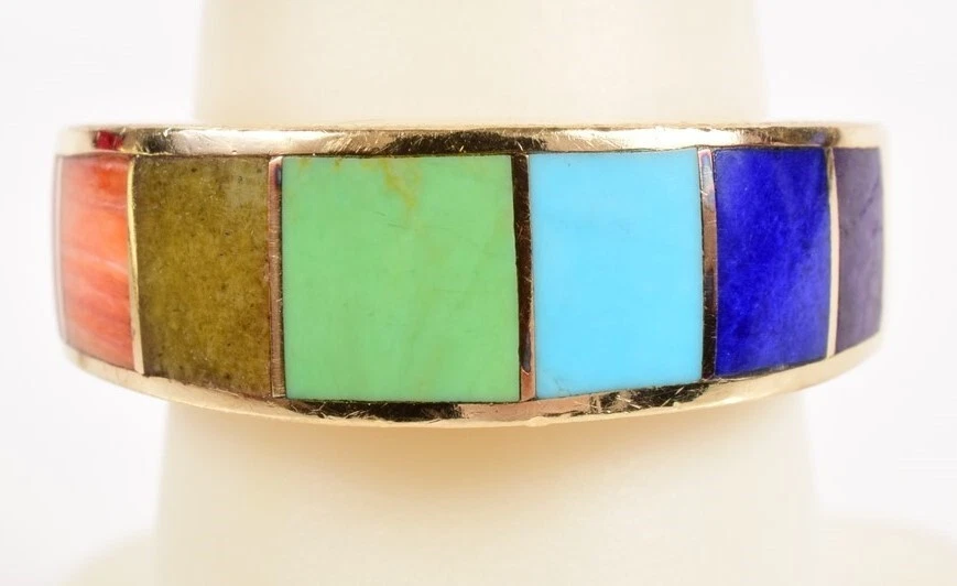 Authentic Kabana 14K Yellow Gold Multi-Gemstone Inlay Ring Size 7 - Signed! - Image 1 of 4