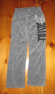 Justice Gray Velour Sweatpants Love Sequin Heart Drawstring Girls Size 16 - Picture 1 of 2