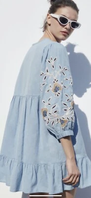 Vestido 100 % auténtico ZARA bordado mezcla de lino talla: XS Foto 1 de 4