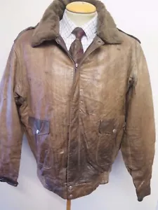 Vintage Leather G-1 Flight Bomber Jacket with faux fur lining 46" Euro 56 +liner - Picture 1 of 11