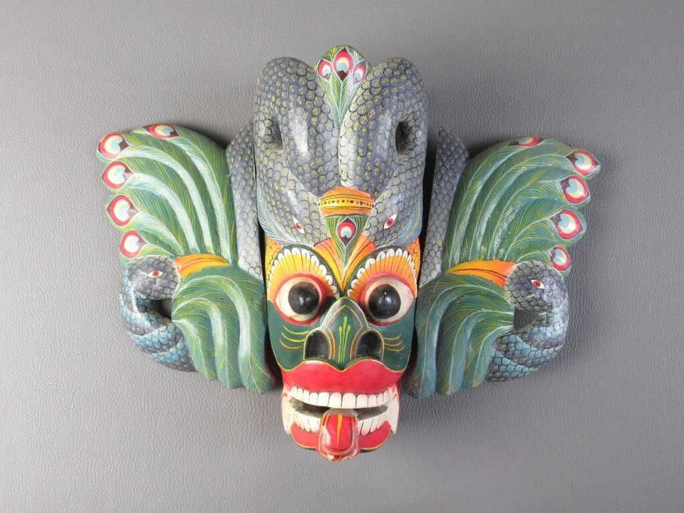 Vintage Mask Ornament Wall Wooden Carved And Painting One - Image 1 of 4