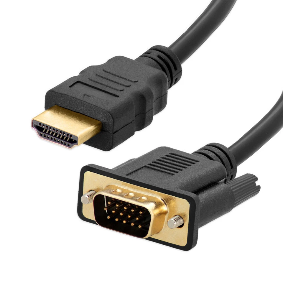 HDMI Stecker > VGA Stecker Kabel FullHD 1080p PC Monitor Adapter Vergoldet 1,8m - Bild 1 von 4