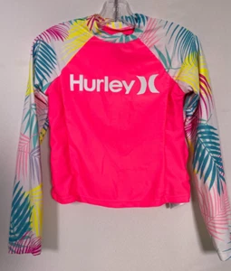 Hurley Floral Neon Pink Rashguard UPF 50+ Wetsuit Swim Top Juniors MEDIUM 10-12 - Picture 1 of 6