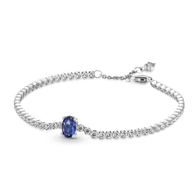 PANDORA 590039C01 Tennisarmband 18 cm mit ovalen mittelblauen Kristall - Bild 1 von 2