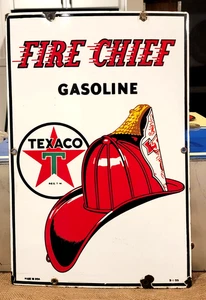 Vintage 1955 TEXACO FIRE CHIEF BENZIN Porzellan Zapfsäule Schild - Bahnhof Öl - Bild 1 von 12