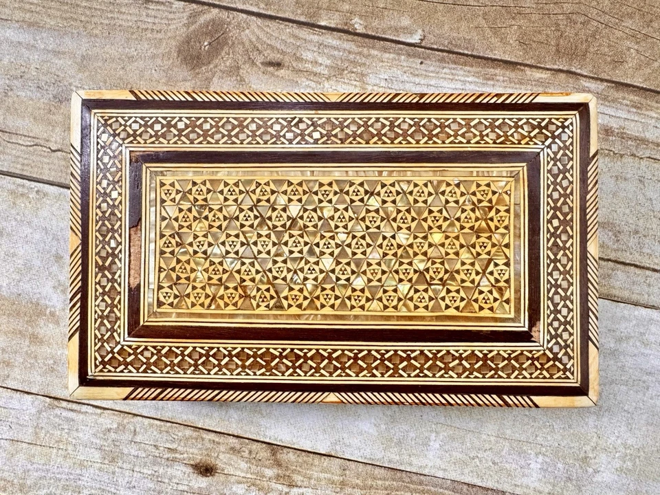 Mosaic Mother Of Pearl Inlay Wooden Box, Mid-Century, Moorish, Vintage - Image 1 of 4