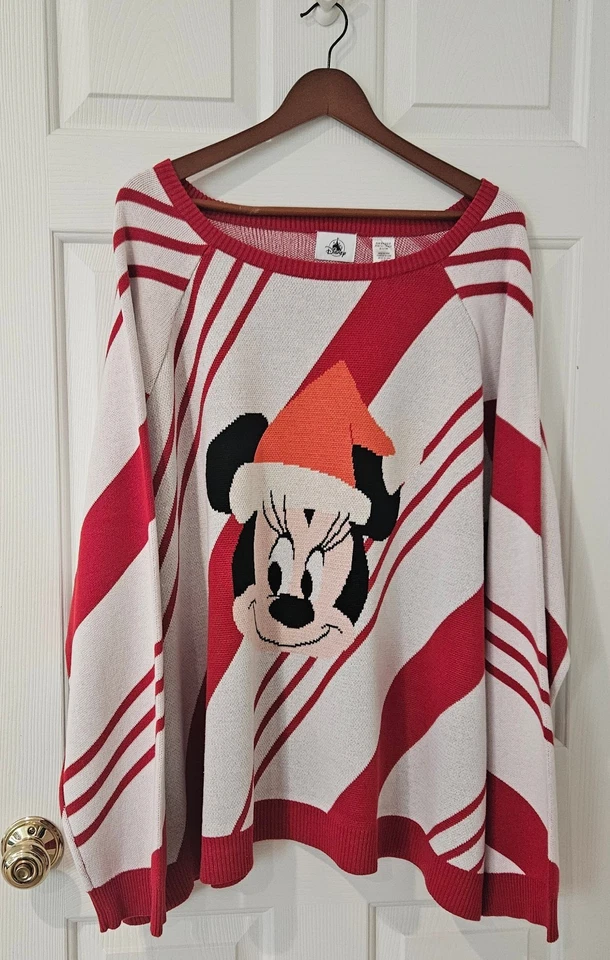 Disney Christmas Sweater Minnie Mouse Santa Hat Candy Cane Stripes Women 3X