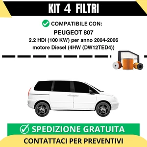 Kit 4 Filtri Tagliando per PEUGEOT 807 2.2 HDi 100 kw Diesel 2004-2006 - Imagen 1 de 2