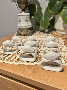 Vintage 8er Set Porzellan Muschel Serviettenring Halter. Made In Taiwan - Bild 1 von 16