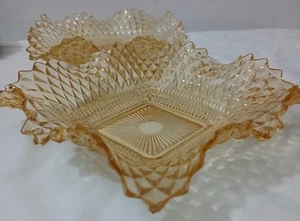 2 Vtg Federal Indiana Glass Diamond Point Ruffle Edge Square Nut Candy Dish - Picture 1 of 13