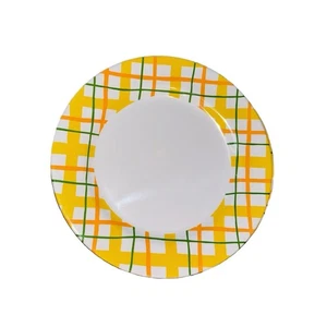 Fresh Squeezed Melamine Dinner Plate Set of 8 Summer Spring Plaid - Picture 1 of 3