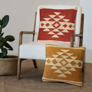 Handwoven Wool Jute Cushion Coevr 18x18 inch Combo 2 Pcs Kilim Pillow Sham Boho - Picture 1 of 58