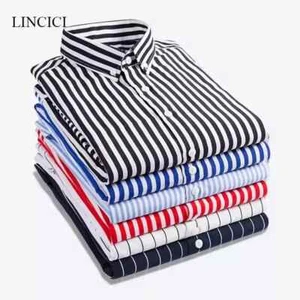 Mens Dress Shirts Long Sleeves Slim Fit Camisas Striped Cotton Casual Shirts Top - Picture 1 of 30