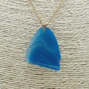 Encantador Collar de Cadena de Acero Inoxidable Ágata Azul Natural del Caribe - Imagen 1 de 2