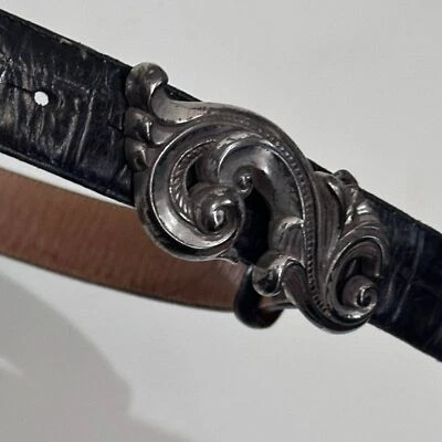 Brighton Black Leather Croc 36403 Silver Swirl Paisley Belt - Image 1 of 4
