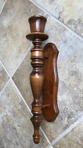 Vintage 60's Turned Wood Wall Hanging Candle Holder 16" Farmhouse Cottage Decor - Picture 1 of 15