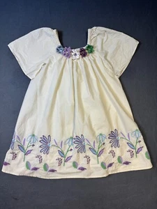 Zara Size 9 Oyster White Girl Dress Crochet Lace Flowers Hem Floral Embroidery - Picture 1 of 10