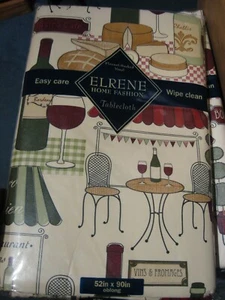 Elrene 52" x 90" Vinyl Tablecloth With Flannel Backing / Bistro Cafe Vins & Fins - Picture 1 of 3