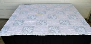  Mantel bordado floral vintage rosa algodón blanco crochet cuadrados 59 x 84 - Imagen 1 de 11