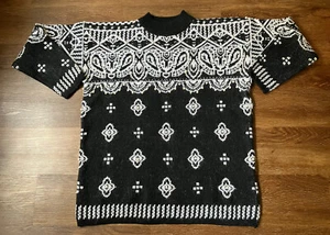 Vintage Star Cody Oversized Mock Neck Sweater Abstract Pattern Faux Pearls L/XL - Picture 1 of 12