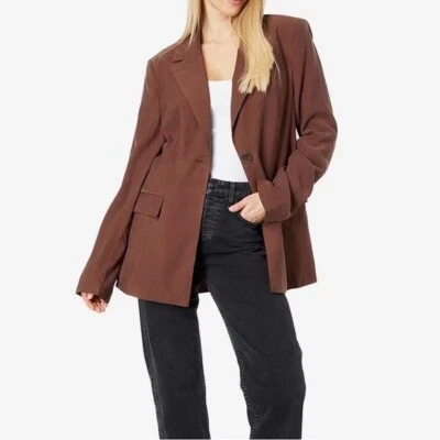 WeWoreWhat DANIELLE BERNSTEIN RELAXED BLAZER 1 button BROWN viscose blend SZ S - Image 1 of 4