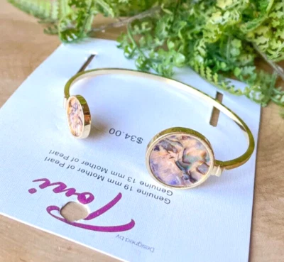 Brazalete Brazalete Toni Genuino Madreperla Tono Dorado Filagree Joyería NUEVO Foto 1 de 4