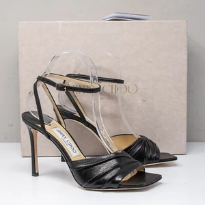 Jimmy Choo Basil Sandal 95, Size 37.5 (7.5 US) Black Lux Leather - Picture 1 of 7