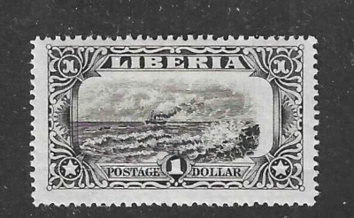 Liberia 1918, envío de $1 fuera de la costa, diseño completamente en NEGRO, como nuevo #173 Foto 1 de 2