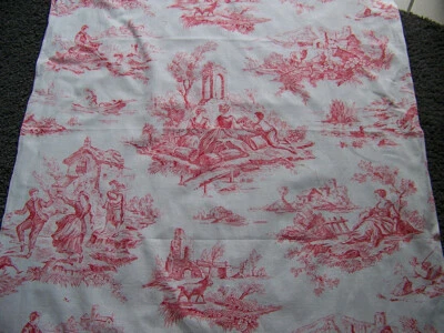 ANCIEN COUPON DE TISSU JOUY MOTIFS ROUGES FOND  BLANC -  J 44 - Photo 1/4