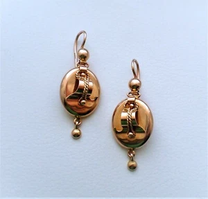 Vintage Russian Soviet USSR Solid 14K 583 Rose Pink Gold 3D Dangle Drop EARRINGS - Picture 1 of 9