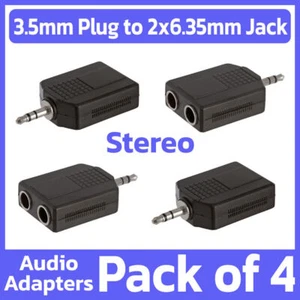 4 Pack 3.5mm Plug to 2x 6.35mm Jack Adapter Stereo Audio Converter Y-Splitter - Picture 1 of 4