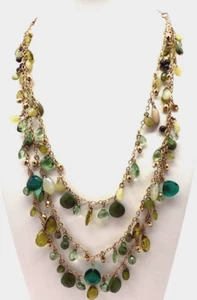 Lauren Ralph Lauren 3 strand layered green toned glass bead necklace w/ toggle - Picture 1 of 5