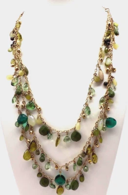 Lauren Ralph Lauren 3 hebras capas verde tonificado vidrio collar cuentas con palanca Foto 1 de 4