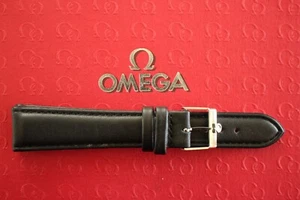 CORREA DE RELOJ DE BECERRO DE CERA LISA NEGRA CON HEBILLA PLATEADA DE 19 MM PARA OMEGA - Imagen 1 de 5