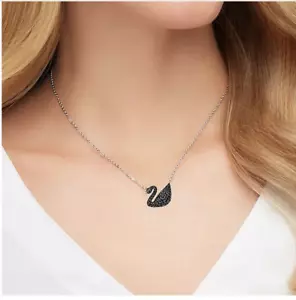Swarovski Iconic Swan pendant Black Swan, Rhodium plated, Swan Necklace New - Picture 1 of 3