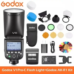 Godox V1 Pro V1Pro-C TTL Round Head Camera Flash Light for Canon + AK-R1 Kit - Picture 1 of 12