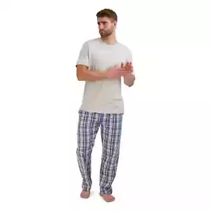 Hanes Men's Short Sleeve Knit Sleep Top with Stretch Woven Pajama Pants, Size L - Picture 1 of 4